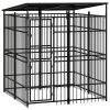 Outdoor Dog Kennel with Roof Steel 39.7 ftÂ² - Black