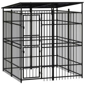 Outdoor Dog Kennel with Roof Steel 39.7 ftÂ² - Black