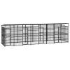 Outdoor Dog Kennel with Roof Steel 158.8 ftÂ² - Black