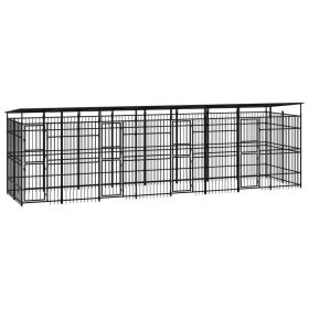 Outdoor Dog Kennel with Roof Steel 158.8 ftÂ² - Black