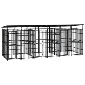 Outdoor Dog Kennel with Roof Steel 119 ftÂ² - Black
