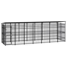 Outdoor Dog Kennel with Roof Steel 138.9 ftÂ² - Black