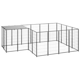Dog Kennel Black 65.1 ftÂ² Steel - Black