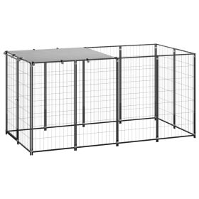 Dog Kennel Black 26 ftÂ² Steel - Black