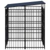 Outdoor Dog Kennel with Roof Steel 39.7 ftÂ² - Black