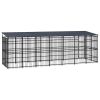 Outdoor Dog Kennel with Roof Steel 138.9 ftÂ² - Black