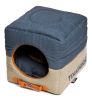 Touchdog Convertible and Reversible Vintage Printed Squared 2-in-1 Collapsible Dog House Bed - PB31BLLG
