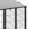 Dog Kennel Black 65.1 ftÂ² Steel - Black