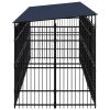 Outdoor Dog Kennel with Roof Steel 138.9 ftÂ² - Black