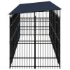 Outdoor Dog Kennel with Roof Steel 158.8 ftÂ² - Black