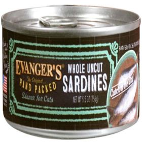 Evanger's Hand Packed Whole Uncut Sardines Canned Cat Wet Food 5.5 oz 24 Pack