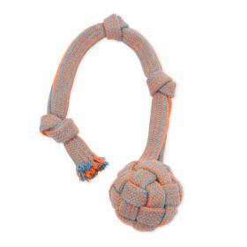 Mammoth Pet Products EXTRA Flossy Webbing Ball w/Fling Handle Dog Toy Orange/Blue, 1ea/SM, 16 in
