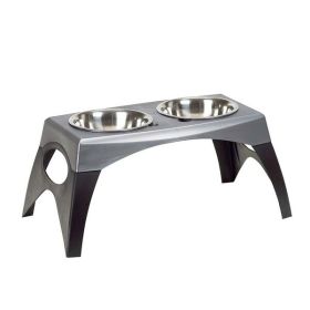 Bergan Stormcloud Elevated Feeder 2 Dog Bowl Black, Grey Large