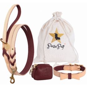 Dog Collar (Color: Burgundy, Material: Leather, Country of Manufacture: United States)